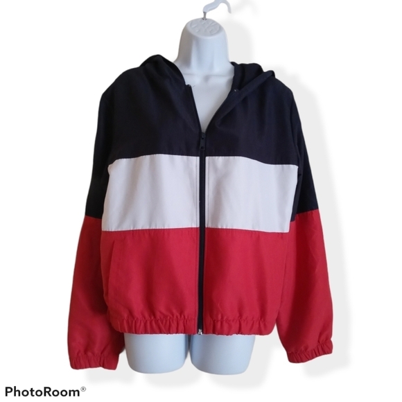 🪷 Forever 21 Red, White, Blue Windbreak Hood Jacket. - Picture 2 of 11
